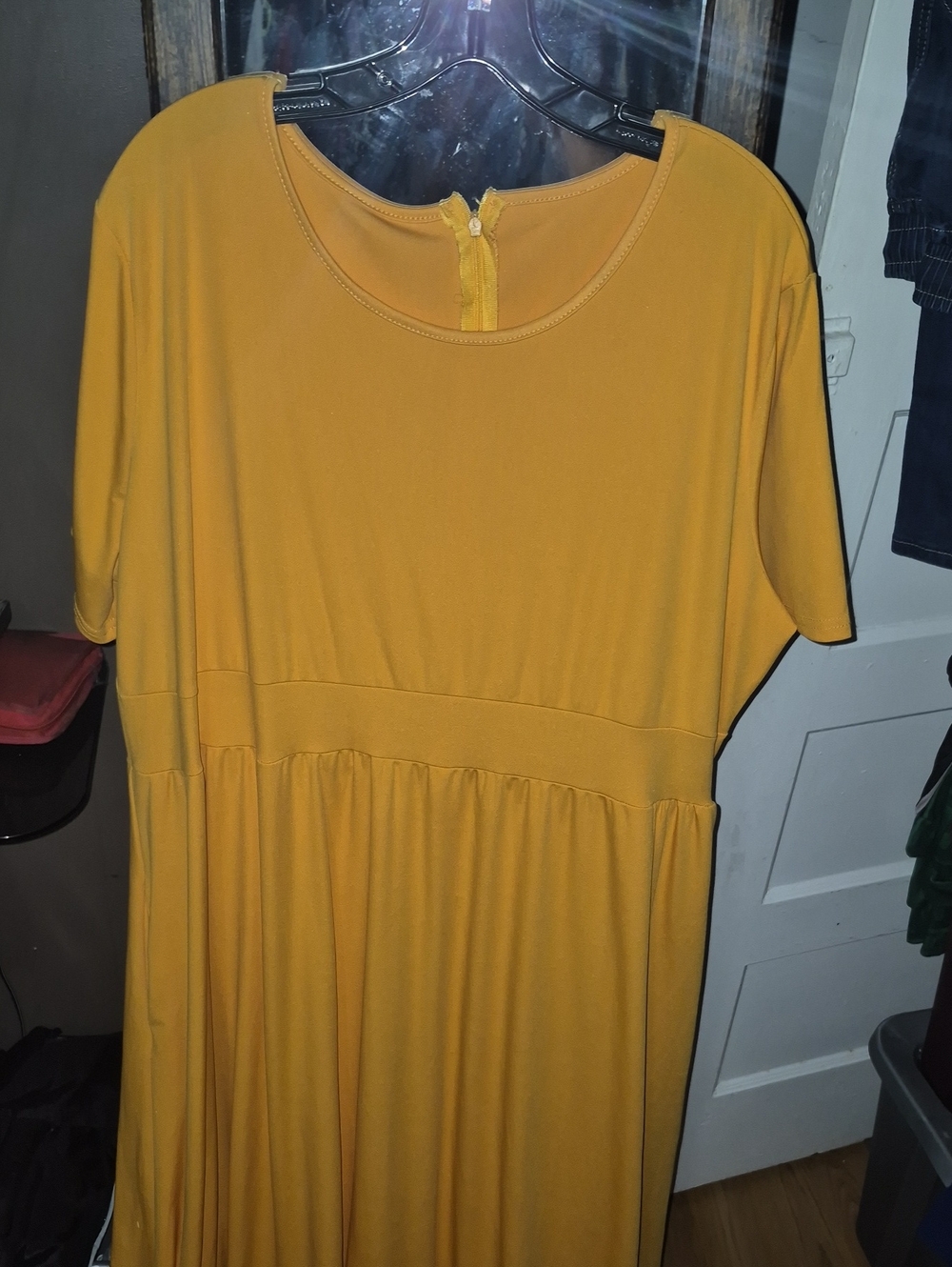 Mustard Yellow Midi Dress with Waist Seam